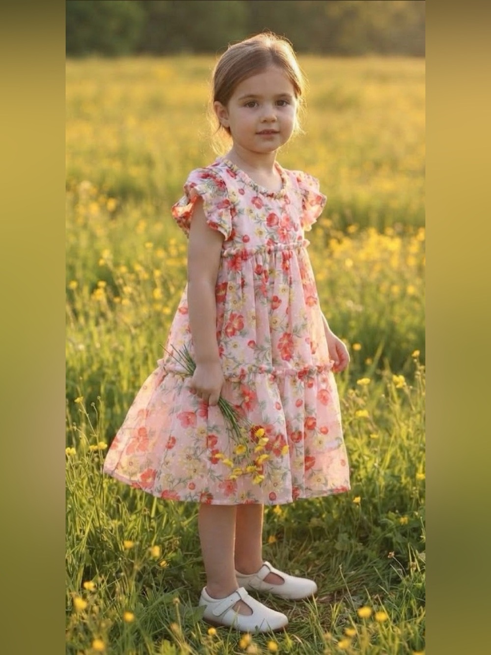 Christian Siriano Kids Pink Floral Flutter/Ruffle Dress
